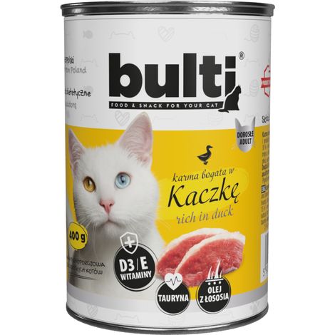 Alimento húmedo para gatos BULTI sabor pato, lata de 400 g (1/2)