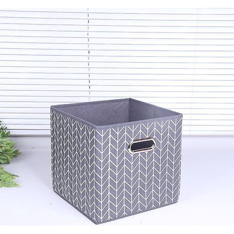 basics Lot De 1 Cubes De Rangement Pliables En Tissu Avec Illets Ovales Chevrons Gris (1/5)