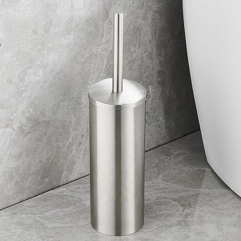 304 Brosse à WC en Acier Inoxydable Seau Long Brosse à WC Ronde sur Pied avec Support pour la décoration de la Salle de Bain Brossé (1/5)