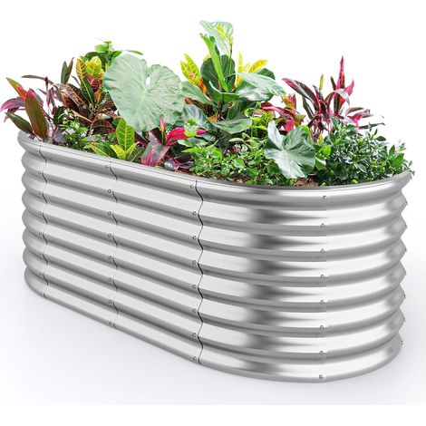 GOPLUS Jardinieres Exterieur Surélevé en Métal Robuste, 165 x 80 x 60 CM, Carre Potager Haut avec Plaque Ondulé, Fond Ouvert et Coin Rond pour Extérieur, Idéal pour Légume, Fleur, Herbe (Argent) (1/5)