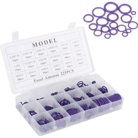 Assortiment de 225 joints toriques en caoutchouc avec protection UV pour raccords de tuyaux de climatisation et étanchéité des compresseurs à froid. (1/5)