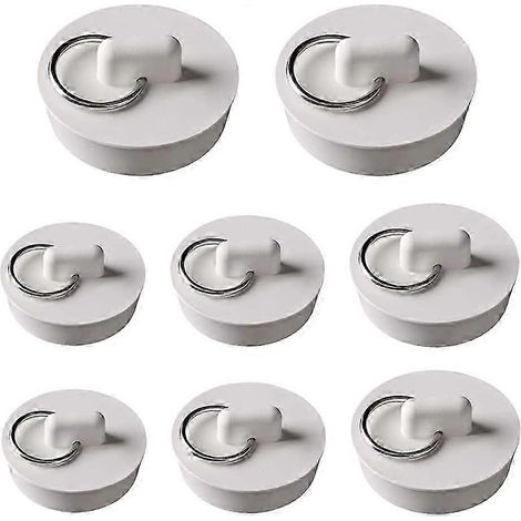 Lot de 8 bouchons de baignoire universels en caoutchouc blanc pour évier et bonde de cuisine (1/4)