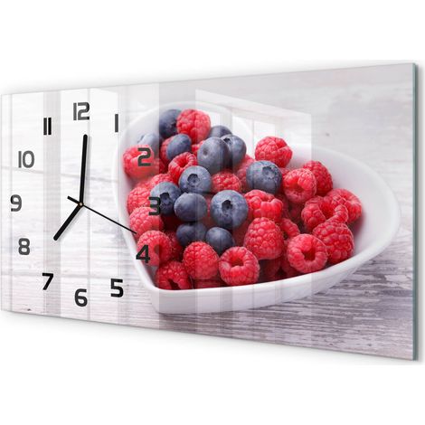 Horloge Murale Panoramique Minimaliste 60x30 cm Design Épuré Moderne Framboises et myrtilles (1/5)