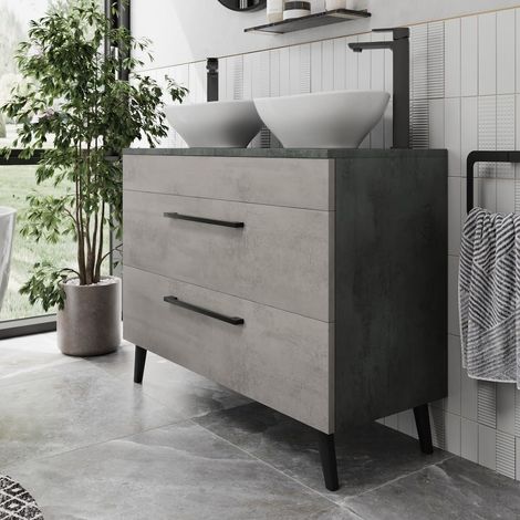Bathroom Vanity Unit Double Basin Sink Cabinet Soft Close Drawer Grey 1000mm (1/5)