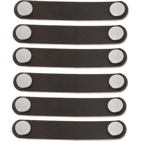 Lot de 6 poignées de porte et de tiroir en cuir véritable et alliage d'aluminium (noir), 96 mm de diamètre. (1/5)