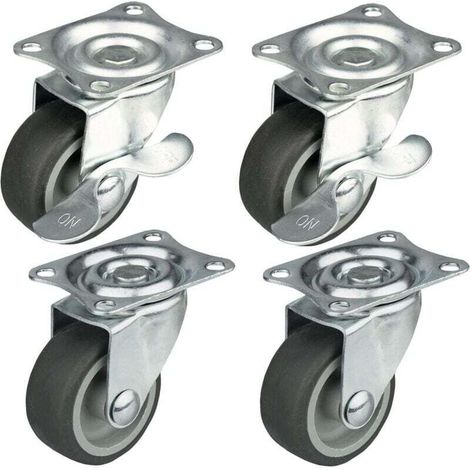 Satz mit 4 Lenkrollen für Möbel, max. Tragkraft 25 kg / Satz Lenkrollen für Möbel mit Ø 50 mm Rädern, mit Bremse. Stahlgehäuse mit Rädern - Crezuo