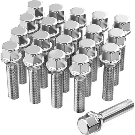 Lot de 20 boulons de roue allongés pour élargisseurs de voie I M14 x 1,5 x 40 mm I Cône SW 17 mm I Compatible avec la plupart des (chrome) (1/5)