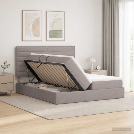 vidaXL Lit de Rangement avec tête de lit Taupe 180 x 200 cm Tissu (1/5)