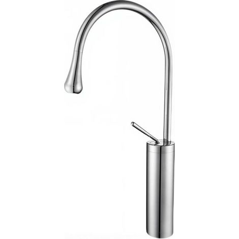 Rubinetto da bagno argento, 48 cm – design a goccia, ottone zincato, cartuccia in ceramica, tubo flessibile da 60 cm (1/4)