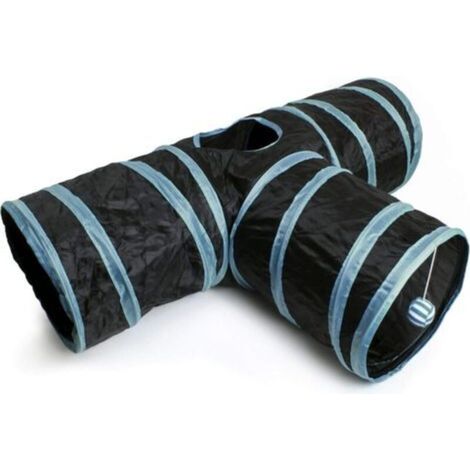 Tunnel Chat Collapsible Tunnel, Interactive Cat Toy 3-Way Tunnel Rabbit, with Hanging Ball - Indoor/Outdoor - Black/Blue Trim (1/5)
