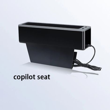 (Siège copilote noir) Nouveau cache-siège auto avec double port USB pour le chargement, boîte de rangement, coussin en PVC, pour téléphones portables, cartes, chewing-gums et clés.