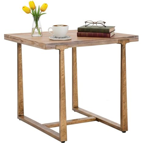Dmora - Tavolo fisso Bisenti, Ripiano da cucina, Consolle per sala da pranzo, Ripiano rettangolare fisso, Oro e Marrone, 80x80 h76 cm