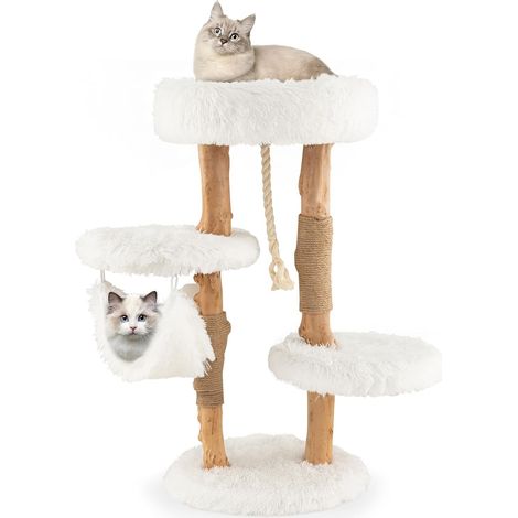 Goplus – Arbre à chat 87cm 4 niveaux – Cadre en bois massif – Griffoirs en jute et sisal – Hamac et plateforme confortables (1/5)
