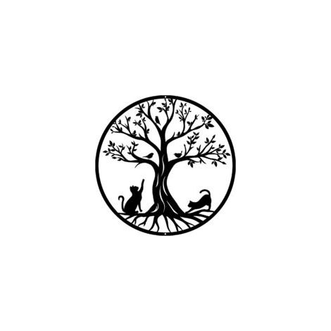 Lebensbaum aus Metall – Wanddekoration aus Metall mit Katzenmotiv, schwarze hängende Silhouette, 30 cm, ideal als Geschenk für drinnen und draußen, für Garten und Zuhause – Crezuo
