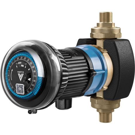 Vortex Trinkwasser-Zirkulationspumpe BlueOne BWO 155 V ZM, 110mm, 1/2" AG x 15mm, Messing, mit mechanischer Zeitschaltuhr (1/2)