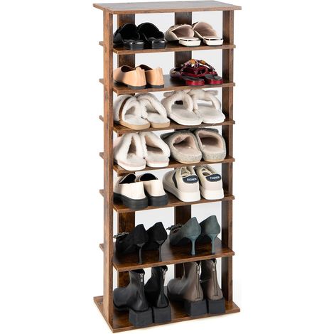 GOPLUS étagère à Chaussures 7 Niveaux avec Différentes Hauteurs, Meuble à Chaussures avec Base Carrée Robuste, étagères à Chaussures Multifonction, 45 x 25 x 110 cm (Marron) (1/5)