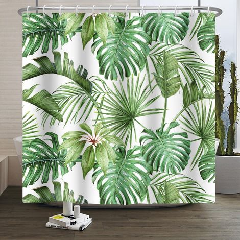 Jungle Tropicale Feuilles de Monstera Rideau de Douche Rideau de Douche Feuilles Vertes Forêt Tropicale Rideau de Douche Feuilles Vertes Tissu résistant aux moisissures 120x180cm (1/5)