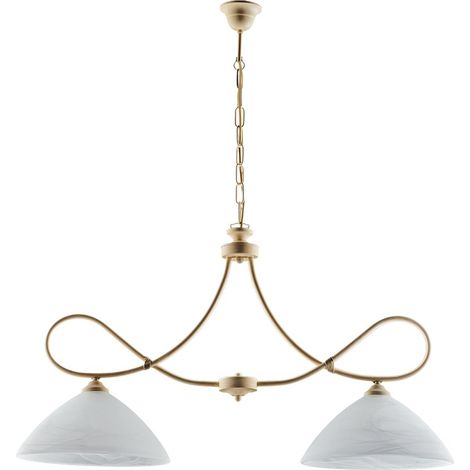 Lampadario in ferro Avorio decape due luci paralumi in vetro Alabastro bianchi 92x h50 cm (1/4)
