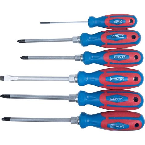 Tournevis, Argent/Bleu/Rouge, Set de 6 Pièces (1/5)