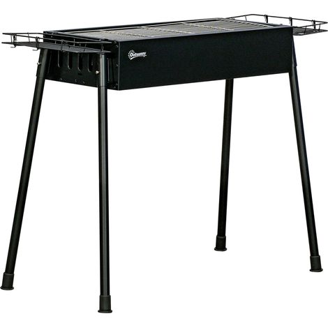 Barbecue charbon 2 grills inox, portable, 2 étagères épices, camping, 94x39x70 cm, noir (1/5)