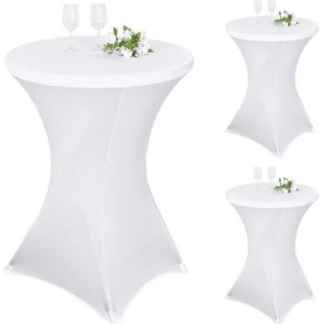Lot de 3 nappes à Coins carrés Extensibles en Spandex pour Cocktail 80x110cm Table Haute ajustée Blanche, Nappe Ronde de Cocktail pour Table de Banquet de Cocktail de Mariage (Blanc)
