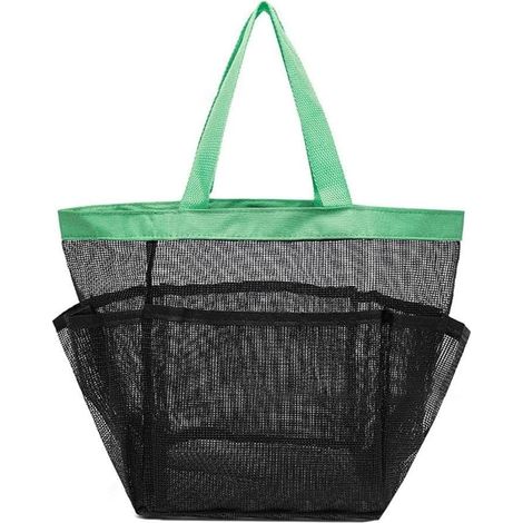 Trousse de douche à suspendre en maille de grande capacité – Trousse de toilette imperméable avec poches latérales pour dortoir universitaire – Noir 17 x 30 cm (vert) (1/5)