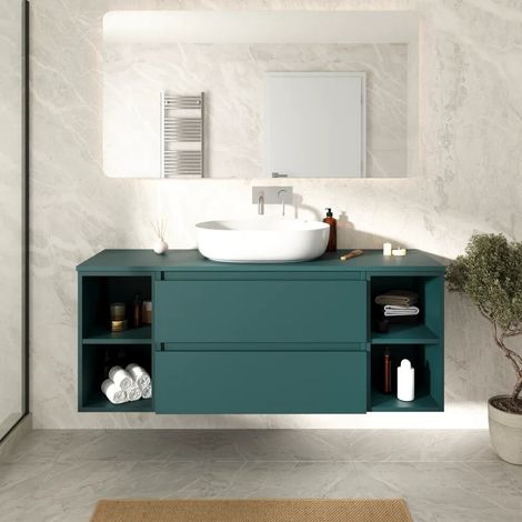 Mobile bagno sospeso 120cm due cassetti petrol e due vani a giorno con top Hexa (1/4)