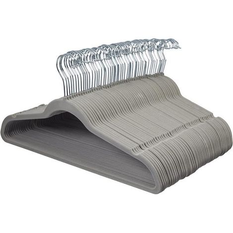 50 cintres en velours, antidérapants et résistants, crochet pivotant 360°, pour manteaux et robes, gris (1/4)