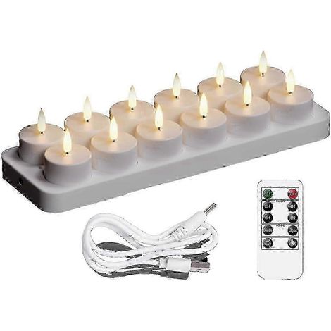 Lot de 12 bougies chauffe-plat LED rechargeables à longue durée de vie (1/4)