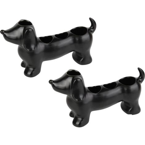 Soporte para cepillo de dientes con forma de perro salchicha, soporte de cerámica para cepillo y pasta de dientes con 4 ranuras, accesorios de baño con diseño de perro adorable (2 piezas) (1/5)