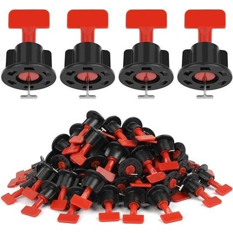 Lntyq Niveleur de Carrelage, 50 Pièces Réutilisables Kit Nivellement Carrelage Niveleur Cale Carrelage Autonivelant, redresseurs de carreaux avec broches interchangeables 1,5 - Rouge et noir (1/5)