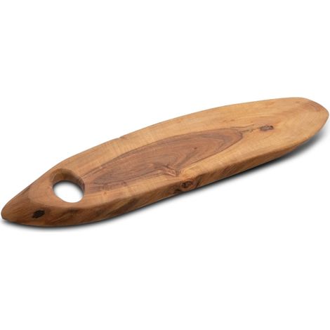 Akazien Baumscheibe Tablett lebensmittelecht - 60 x 22 cm - Holz Servierbrett braun mit Griffloch - Holzscheibe Serviertablett Schneidebrett Wurstplatte Käseplatte