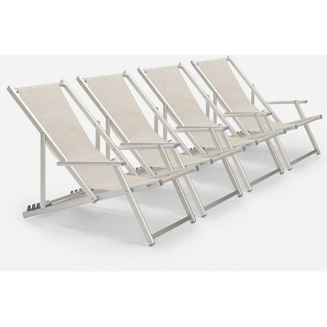4 Tumbonas mar playa reposabrazos aluminio plegable Riccione Gold Lux Stock - Gris