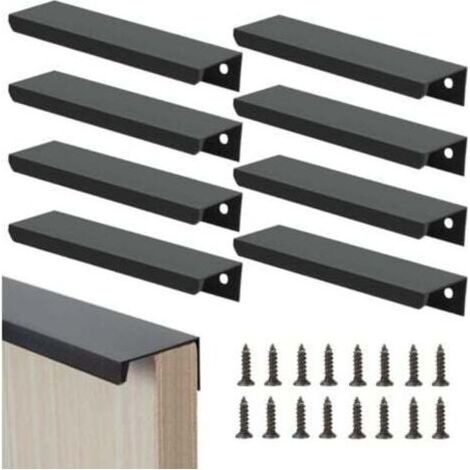 Poignées de meubles noires, poignées de placard invisibles, poignées de cuisine de 150 mm, avec vis, adaptées aux portes et tiroirs de placards, lot de 8 (1/4)