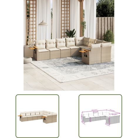 The Living Store 9-tlg. Garten-Sofagarnitur mit Kissen Beige Poly Rattan - Gartenmöbel - Sofasatz - Rattan Möbel - Outdoor Sofa - Lounge Set (1/3)