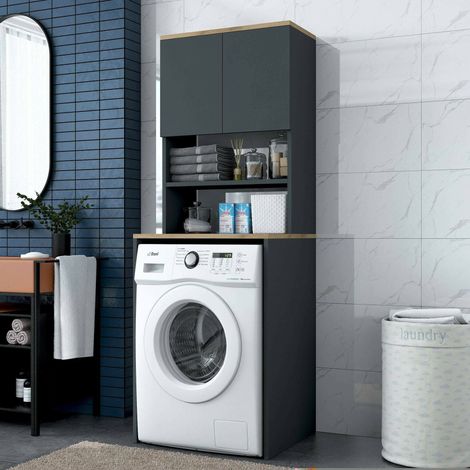 Dmora - Armario multiusos 2 puertas Bellona, Muebles multifuncionales, Zapatero, Armario para zapatos, 65x60h184 cm, Nogal y Antracita, con embalaje reforzado (1/5)