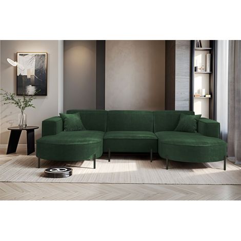 Wohnlandschaft U-Form Sofa VALENCIA in Stoff Noel Dunkelgrün