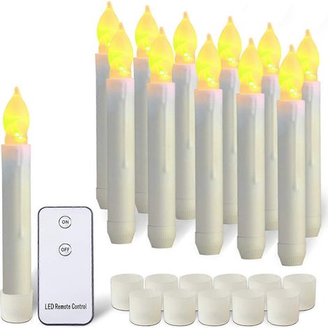 Lot de 12 bougies LED coniques, bougies flottantes Harry Potter, bougies sans flamme à piles pour la Saint-Valentin, couleur jaune chaud. (1/4)