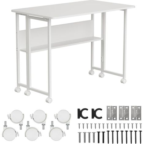 Maclean MC-126 W - Scrivania portatile pieghevole, 100 x 58 cm, con scaffale, struttura in acciaio, portata 50 kg, scrivania da lavoro, scrivania da ufficio, tavolo su ruote (1/4)