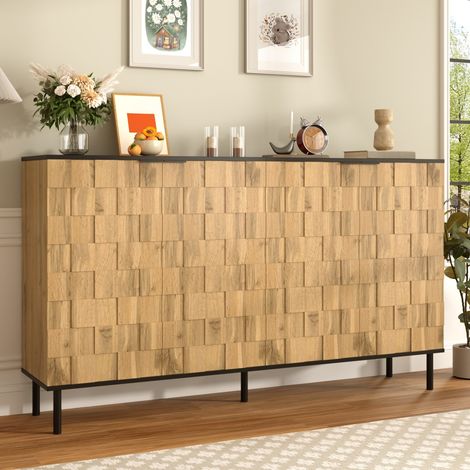 Buffet mosaïque à 2 portes meuble de rangement aspect bois pieds en métal idéal pour salon entrée dimensions 160x35x80,5 cm (1/5)