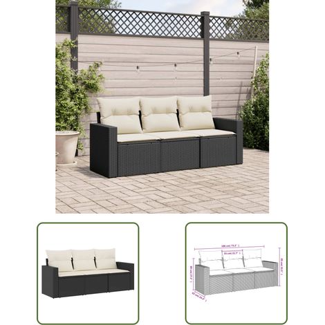 The Living Store Salon de jardin 3 pcs avec coussins noir résine tressée - Salon De Jardin - Mobilier De Jardin - Salon Extérieur - Ensemble Canapé Jardin - Canapé D'extérieur (1/3)