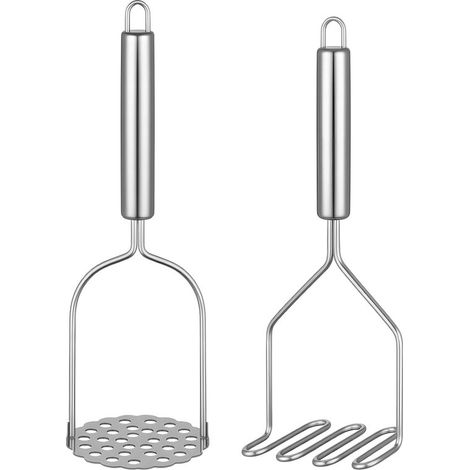 Presse-purée/écrase-viande en acier inoxydable avec poignée ergonomique et conception robuste, ensemble de 2 pièces, pour pommes de terre, haricots et avocats (1/5)