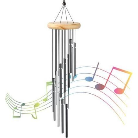 Carillon Éolien - Tubes Aluminium et Bois Massif - 60 cm - Pour Jardin ou Terrasse - 1 Pièce (1/4)