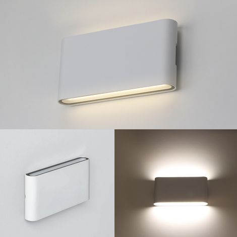 ALPINALUZ Aplique LED 12W "SAFATA" IP54 para exterior/interior, diseño rectangular en aluminio blanco, iluminación arriba y abajo, 4000K Blanco neutro