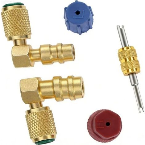 Kit complet d'adaptateur secteur R12 vers R134a avec valve de coupleur rapide en laiton à 90 degrés et outil de retrait de noyau pour réparation automatique du système de climatisation (1/5)