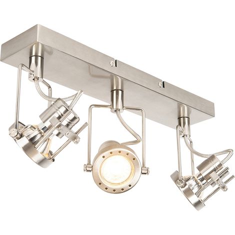 QAZQA Industrial Spotlight Steel 3-Lights Rotatable and Tiltable