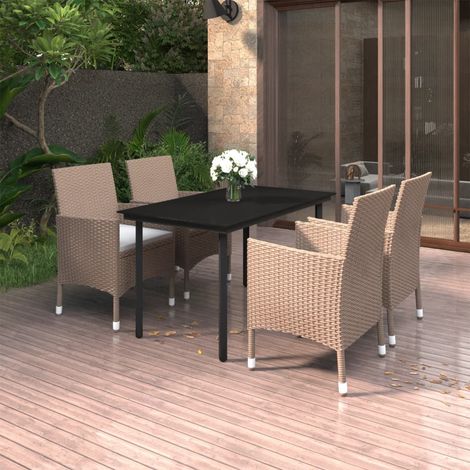 Set da Pranzo da Giardino 5 pz e Cuscini in Polyrattan e Vetro vidaXL (1/5)