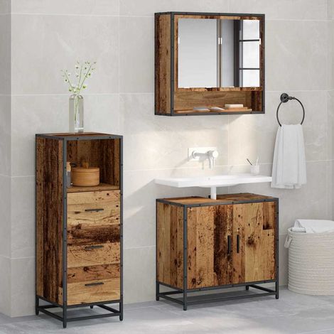 Badezimmermöbel-Set mit Schubladen 3 pcs Altholz Holzwerkstoff vidaXL (1/5)
