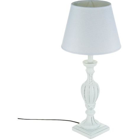 Atmosphera – Lampe de chevet en bois patiné gris 56 cm – Abat-jour en lin – Compatible E27 jusqu'à 40W – Design vintage chic pour intérieur cosy