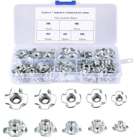 Écrous À Griffes En T Pour Bois – Lot De 90 Pièces M3 M4 M5 M6 M8 – Fixation Robuste Pour Meubles Et Projets De Menuiserie (1/4)